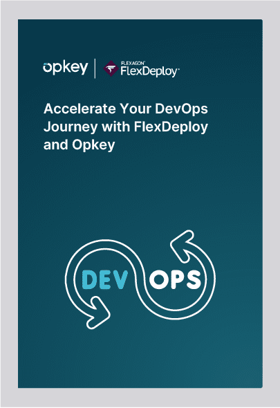 DevOps cycle graphic showing accelerated journey with FlexDeploy and Opkey.